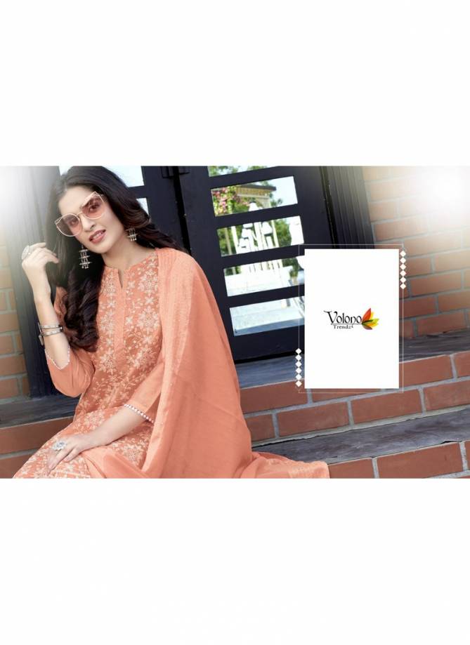 Volono Schiffli 2 Latest Fancy Lakhnavi Work ON 100% Viscose Chanderi With Enar Heavy Rayon With Weaving Sequence Designer Embroidery  Kurti With Bottom Collection
